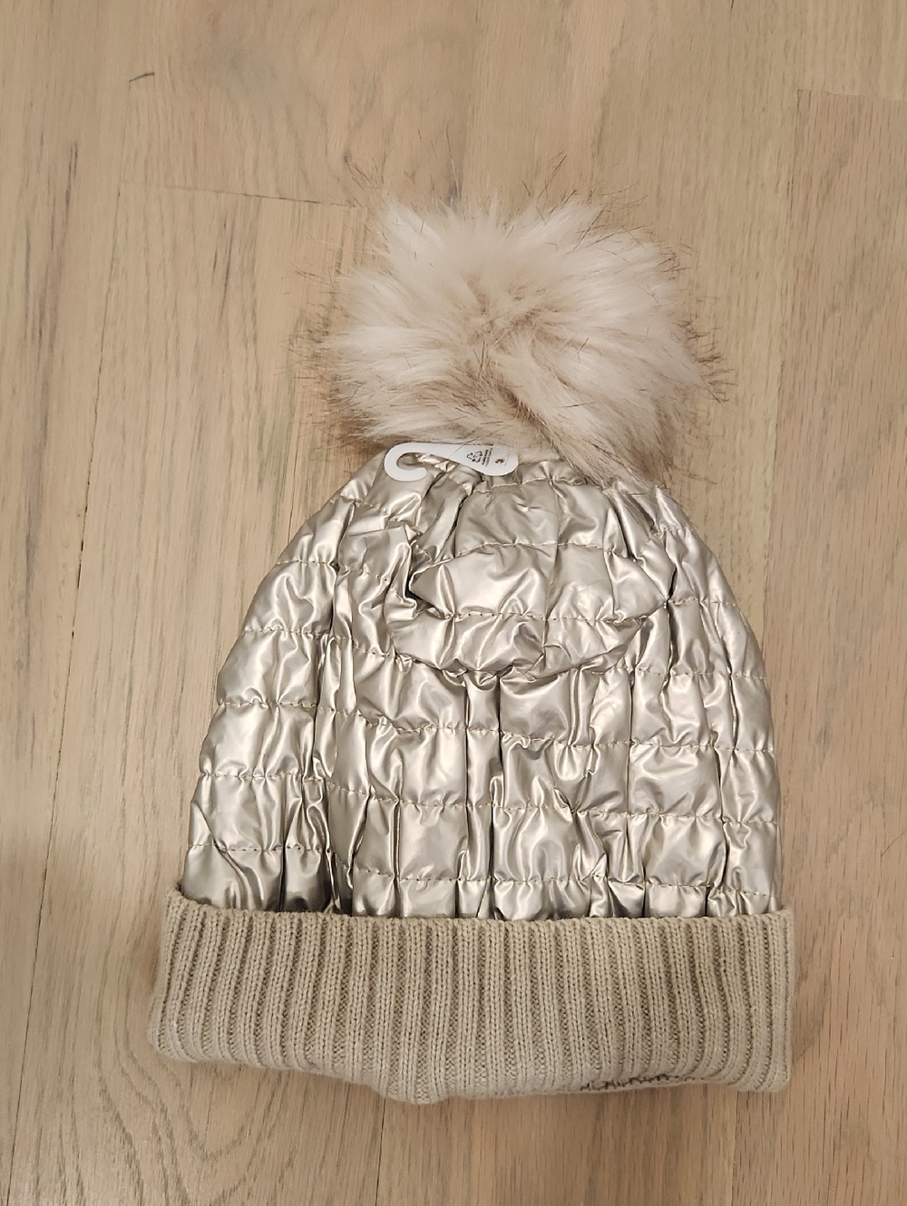 NWOT Neutral Metallic Quilted Pom Beanie - Women